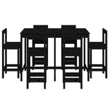 7 Piece Garden Bar Set Black Solid Wood Pine - Top-Down View