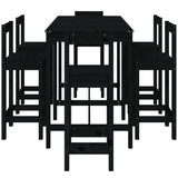 7 Piece Garden Bar Set Black Solid Wood Pine - 45-Degree Angle