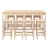 9 Piece Garden Bar Set Solid Wood Pine - Top-Down View
