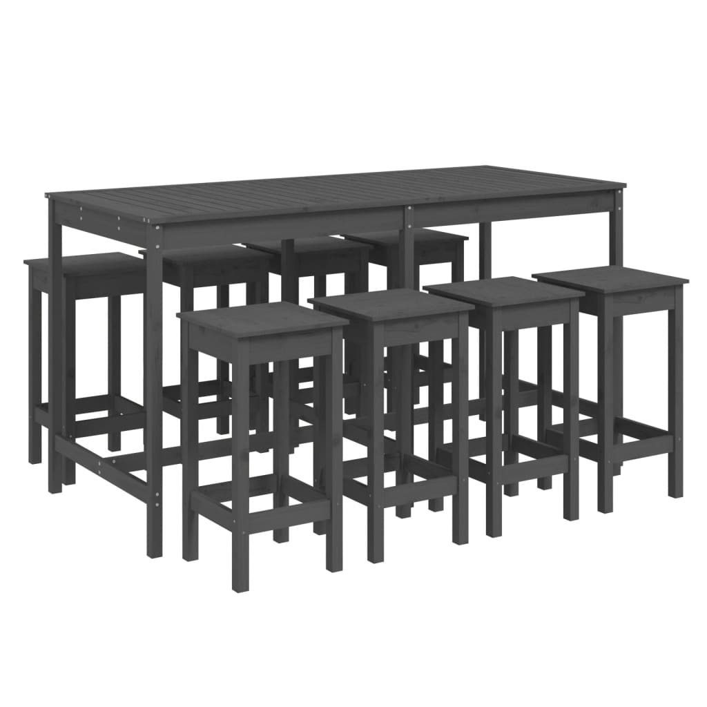9 Piece Garden Bar Set Grey Solid Wood Pine