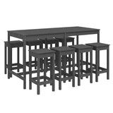 9 Piece Garden Bar Set Grey Solid Wood Pine - Front View