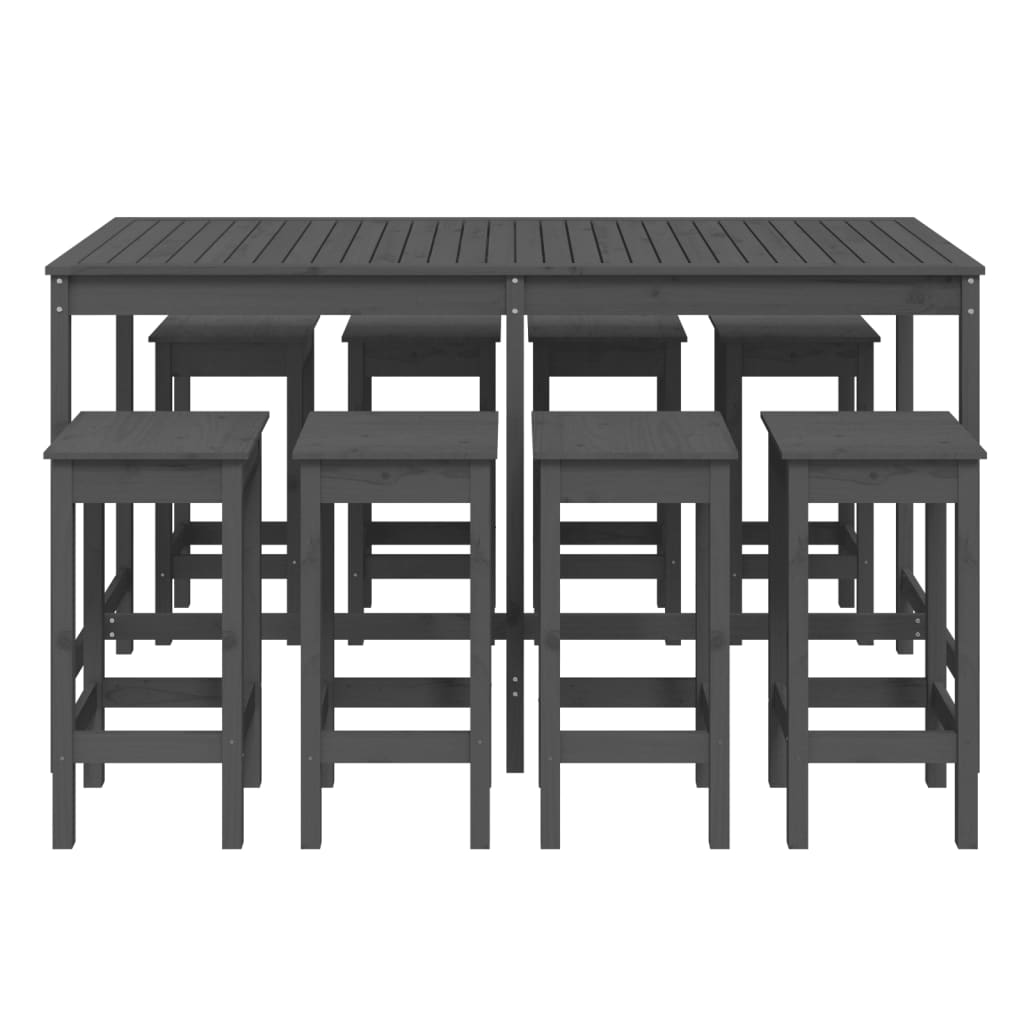 9 Piece Garden Bar Set Grey Solid Wood Pine