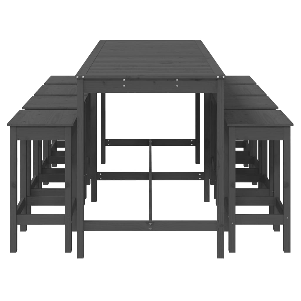 9 Piece Garden Bar Set Grey Solid Wood Pine