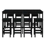 9 Piece Garden Bar Set Black Solid Wood Pine - Top-Down View