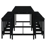 9 Piece Garden Bar Set Black Solid Wood Pine