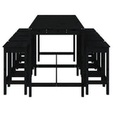 9 Piece Garden Bar Set Black Solid Wood Pine - 45-Degree Angle