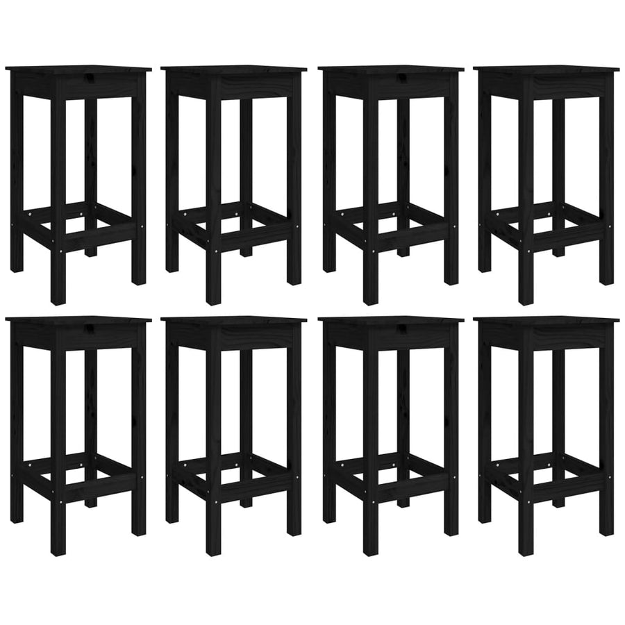9 Piece Garden Bar Set Black Solid Wood Pine