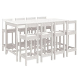 9 Piece Garden Bar Set White Solid Wood Pine - Front View