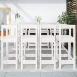 9 Piece Garden Bar Set White Solid Wood Pine - Side View