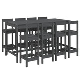 9 Piece Garden Bar Set Grey Solid Wood Pine