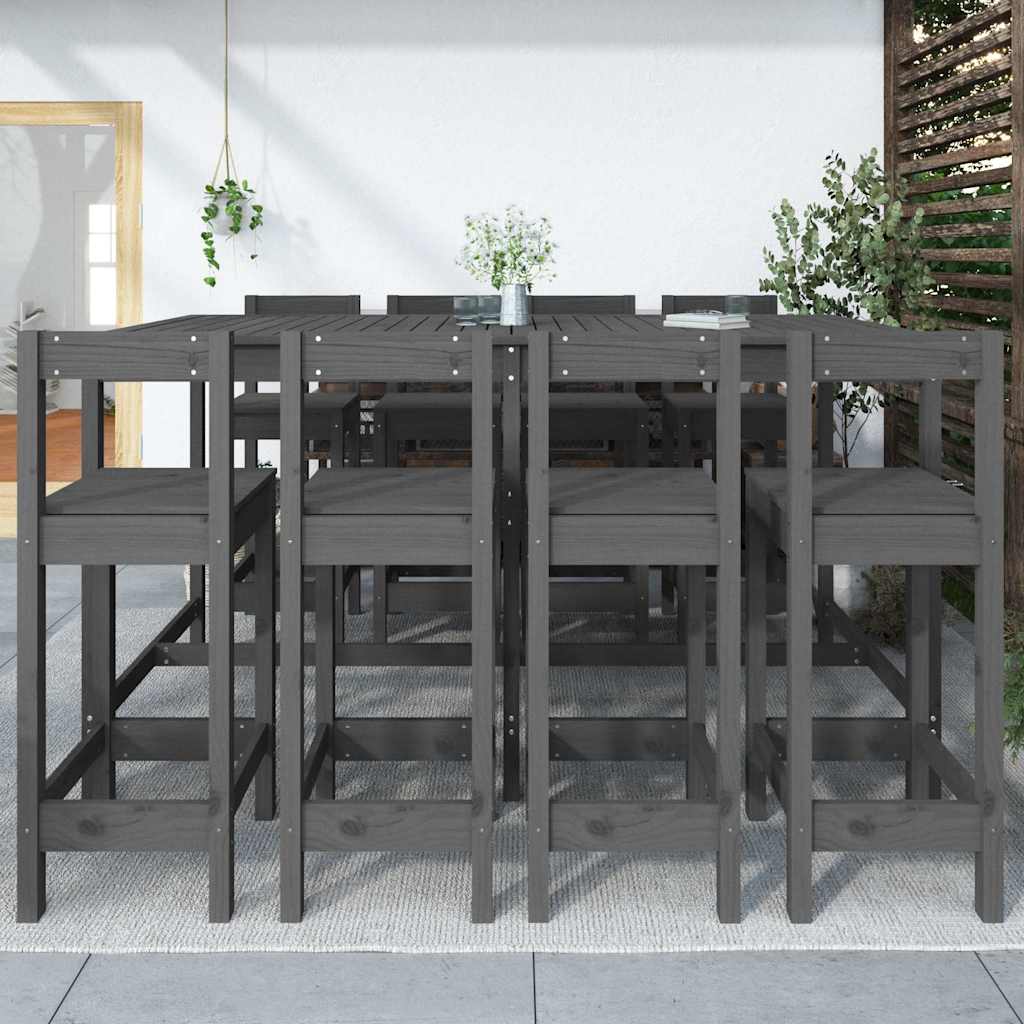 9 Piece Garden Bar Set Grey Solid Wood Pine