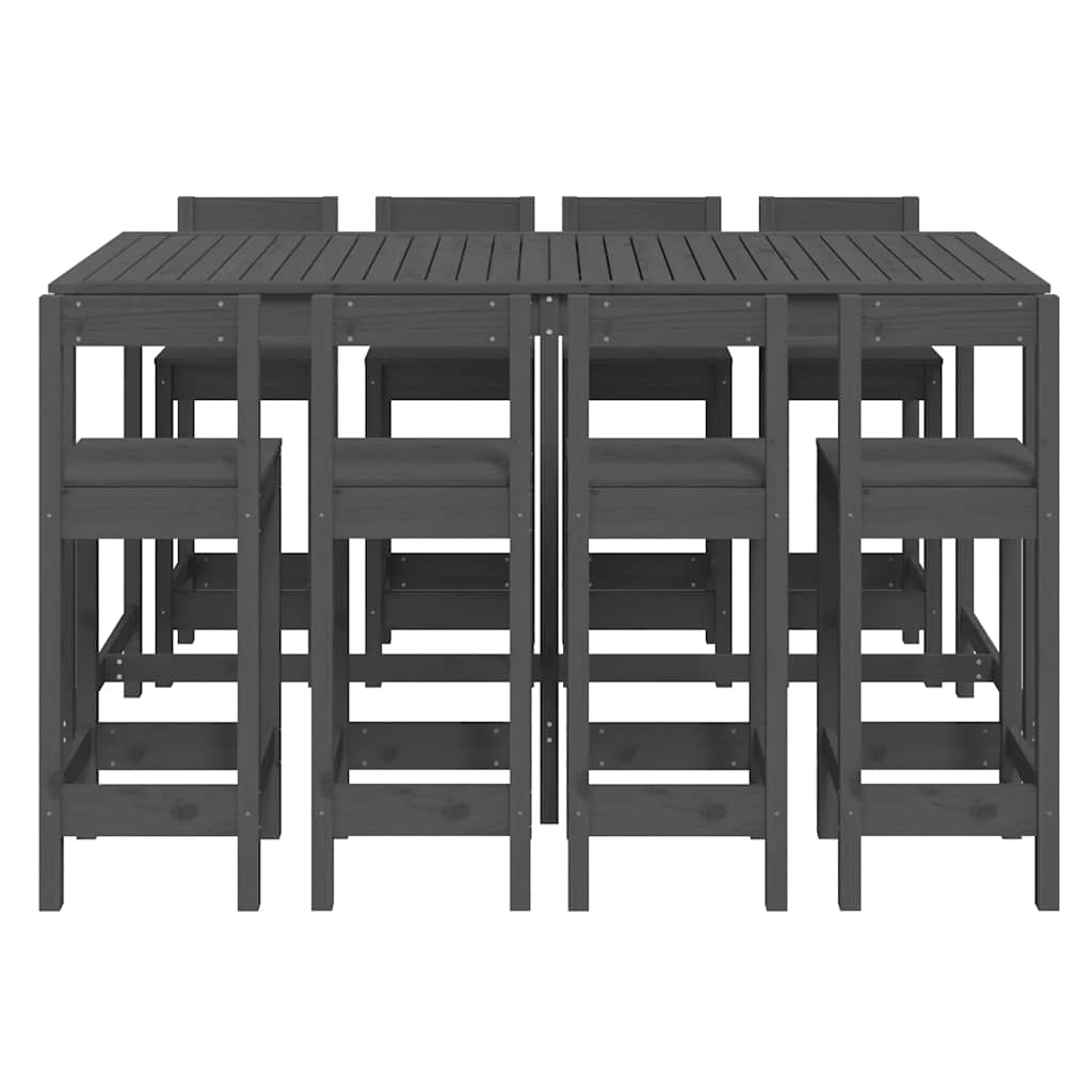 9 Piece Garden Bar Set Grey Solid Wood Pine