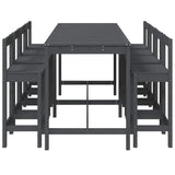 9 Piece Garden Bar Set Grey Solid Wood Pine - 45-Degree Angle