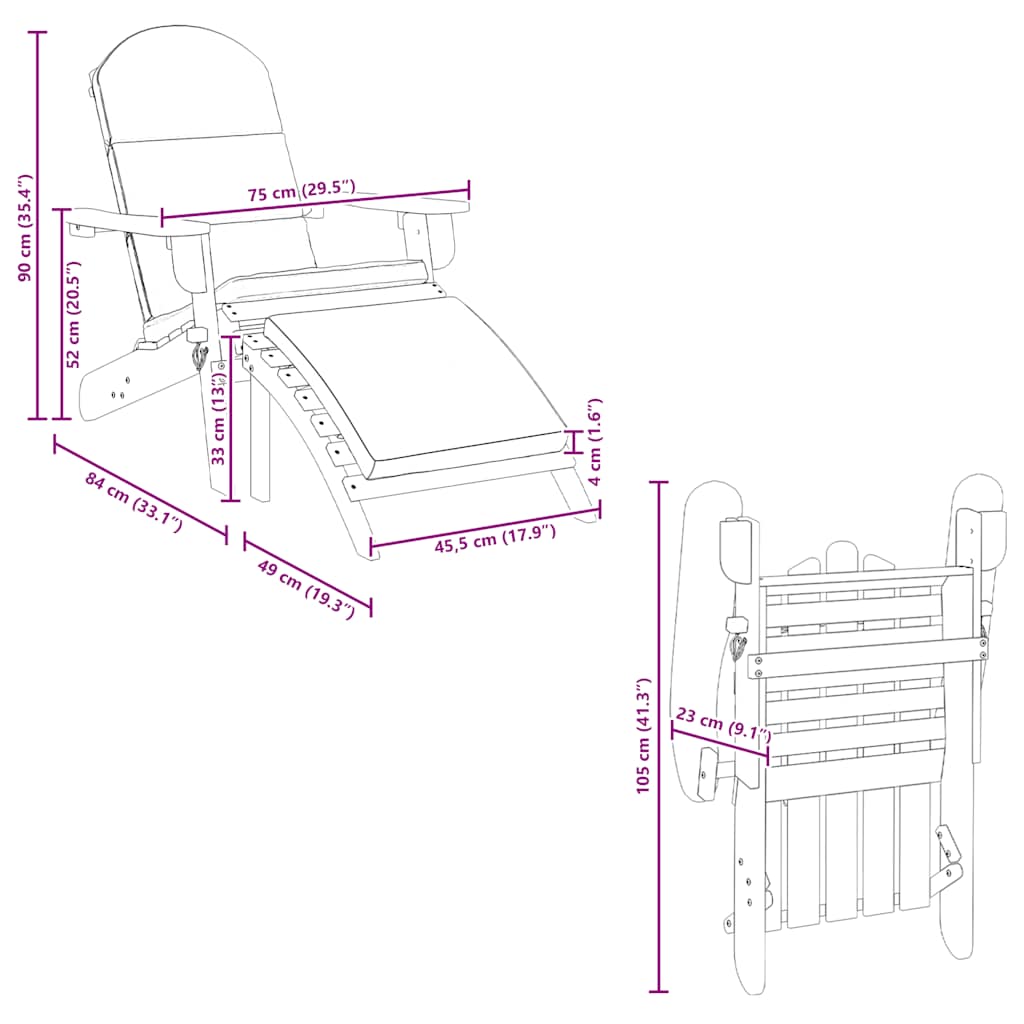 Adirondack Garden Chair with Footrest Solid Wood Acacia