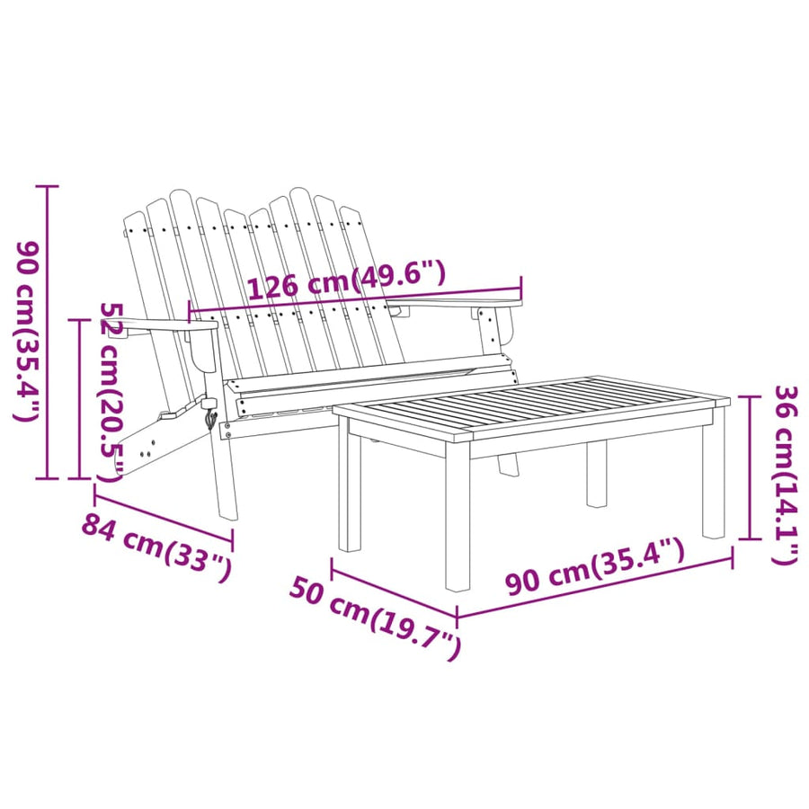 2 Piece Adirondack Garden Lounge Set Solid Wood Acacia