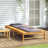Sun Lounger with Dark Grey Cushion and Pillow Solid Wood Acacia - Side View