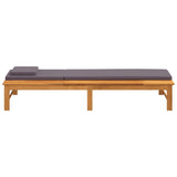 Sun Lounger with Dark Grey Cushion and Pillow Solid Wood Acacia - Rear View