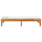 Sun Lounger with Cream White Cushion and Pillow Solid Wood Acacia
