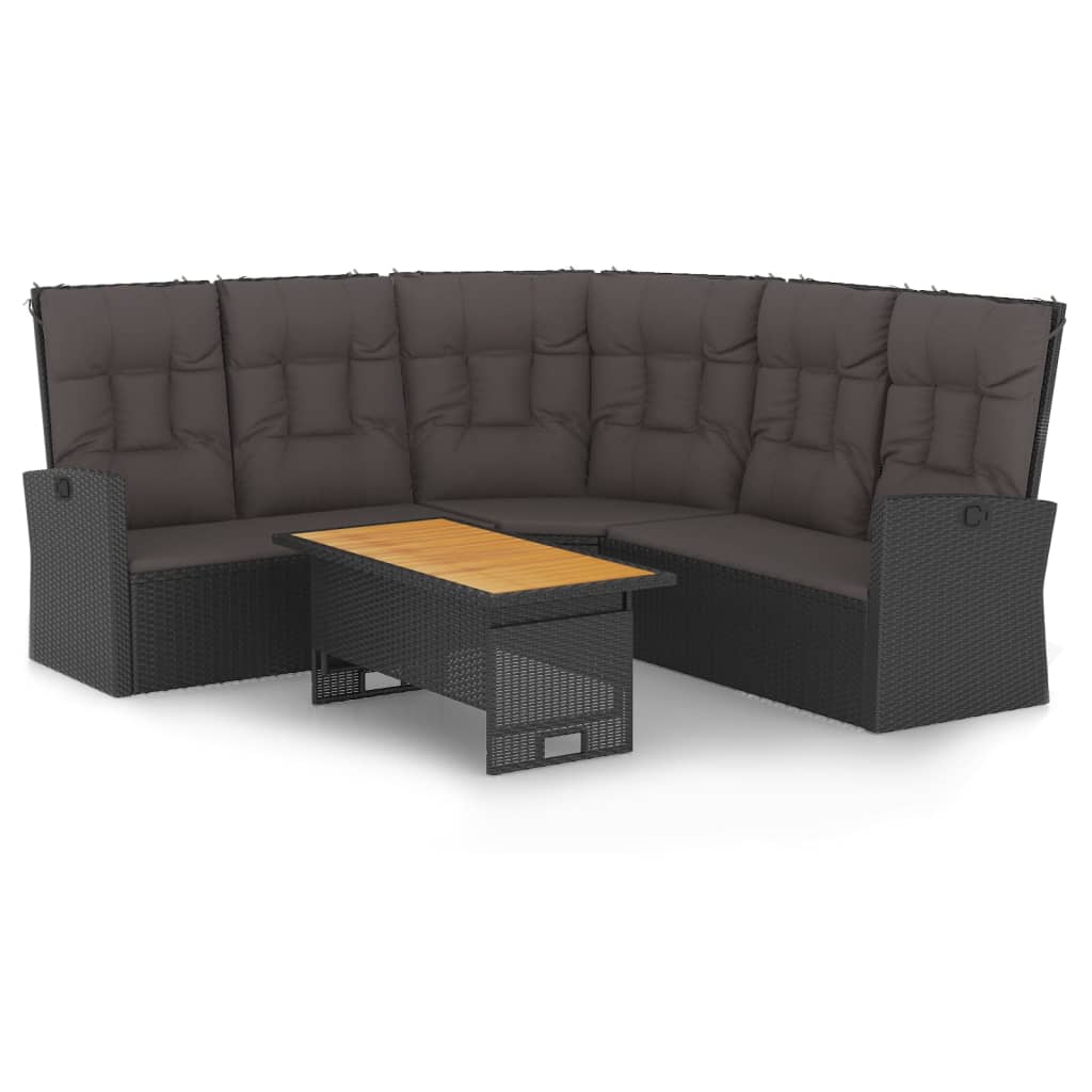 2 Piece Garden Lounge Set with Cushions Black Poly Rattan