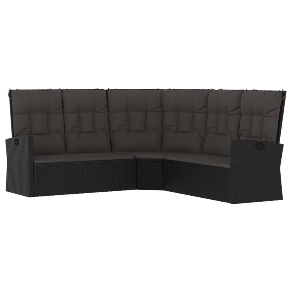 2 Piece Garden Lounge Set with Cushions Black Poly Rattan