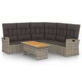 2 Piece Garden Lounge Set with Cushions Grey Poly Rattan - Front View