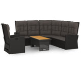 3 Piece Garden Lounge Set with Cushions Black Poly Rattan - Front View