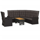 3 Piece Garden Lounge Set with Cushions Black Poly Rattan - Side View