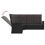 3 Piece Garden Lounge Set with Cushions Black Poly Rattan - Rear View