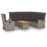 3 Piece Garden Lounge Set with Cushions Grey Poly Rattan - Front View