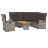 3 Piece Garden Lounge Set with Cushions Grey Poly Rattan - Side View