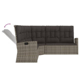 3 Piece Garden Lounge Set with Cushions Grey Poly Rattan - Rear View