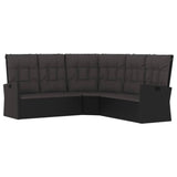 4 Piece Garden Lounge Set with Cushions Black Poly Rattan - 45-Degree Angle