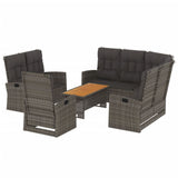 4 Piece Garden Lounge Set with Cushions Grey Poly Rattan - Side View
