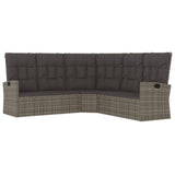 Reclining Corner Sofa with Cushions Grey Poly Rattan - Front View