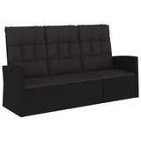 Reclining Garden Bench with Cushions Black 173 cm Poly rattan - Front View