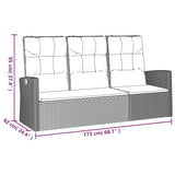 Reclining Garden Bench with Cushions Black 173 cm Poly rattan - Low Angle