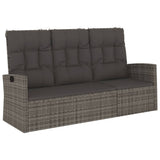 Reclining Garden Bench with Cushions Grey 173 cm Poly rattan - Front View