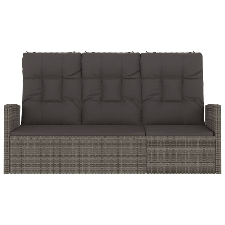 Reclining Garden Bench with Cushions Grey 173 cm Poly rattan