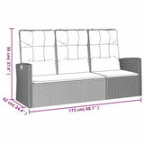 Reclining Garden Bench with Cushions Grey 173 cm Poly rattan - Low Angle
