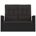 Reclining Garden Bench with Cushions Black 118 cm Poly rattan
