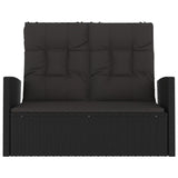 Reclining Garden Bench with Cushions Black 118 cm Poly rattan - Side View