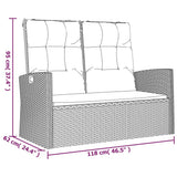 Reclining Garden Bench with Cushions Grey 118 cm Poly rattan - Low Angle