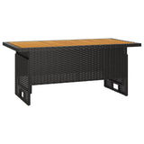 Garden Table Black 100x50x43/63 cm Solid Wood Acacia&Poly Rattan - Front View