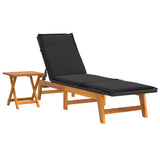 Sun Lounger with Table Poly Rattan and Solid Wood Acacia - Front View