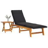Sun Lounger with Table Poly Rattan and Solid Wood Acacia - Side View