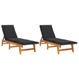Sun Loungers with Cushions 2 pcs Poly Rattan&Solid Wood Acacia - Front View