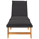 Sun Loungers with Cushions 2 pcs Poly Rattan&Solid Wood Acacia - 45-Degree Angle