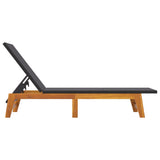 Sun Lounger Black and Brown Poly Rattan&Solid Wood Acacia - 45-Degree Angle