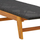 Sun Lounger Black and Brown Poly Rattan&Solid Wood Acacia - Low Angle