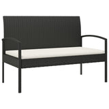 Garden Bench with Cushion Black 105 cm Poly Rattan - Front View